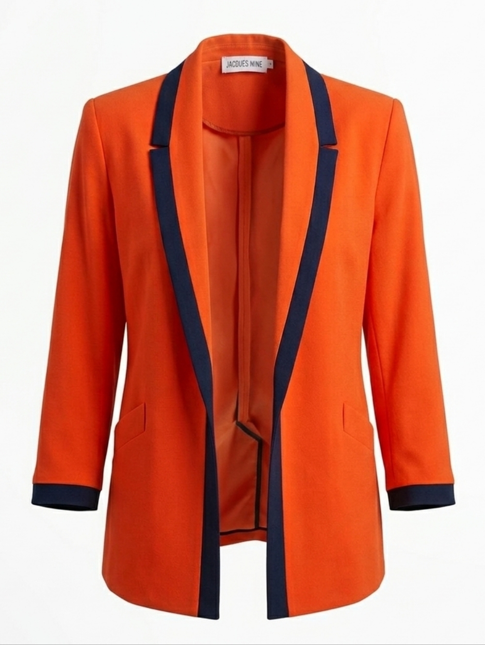Vintage Jacque Vert Open Front Wool Blend Orange Office Women's Blazer Size 10